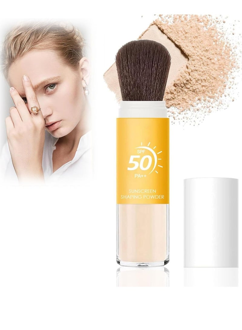 Mineral Sunscreen Powder SPF 50 PA++ Setting Powder Concealer Long Lasting Oil Control Sun Protection Brush Face Powder for All Skin Lightweight Matte Sunscreen Setting Powder with Brush  - Image 1