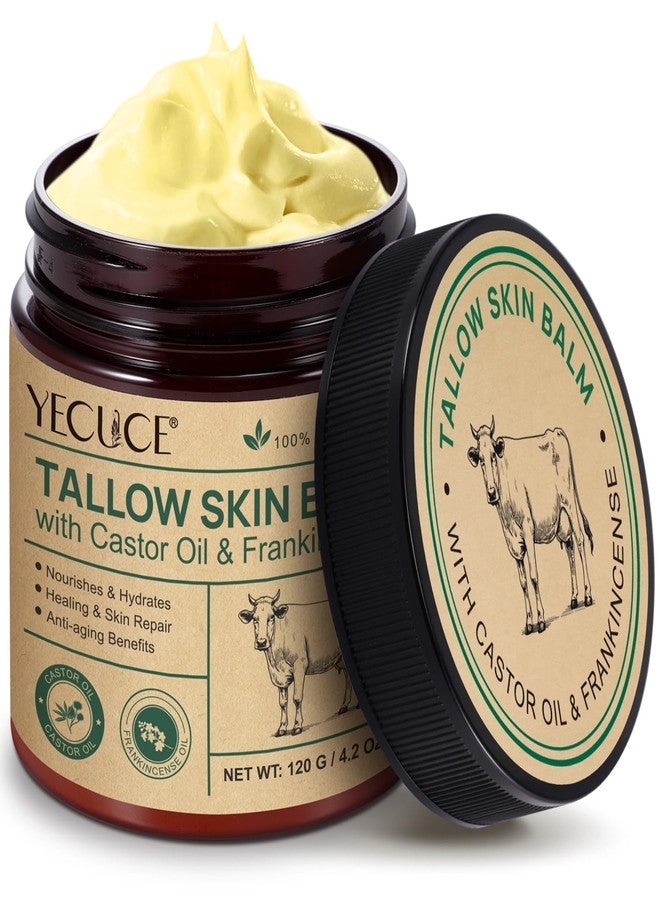Yecuce Beef Tallow for Skin with Castor Oil and Frankincense, 4.2 oz Grass-Fed Tallow Cream, Face & Body Moisturizer for Dry Skin - Image 1