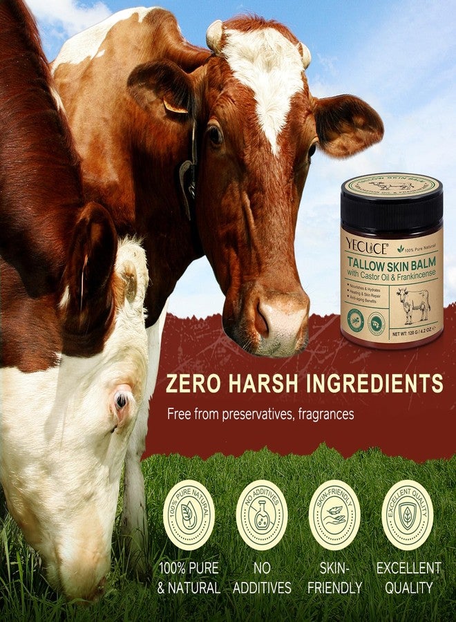 Yecuce Beef Tallow for Skin with Castor Oil and Frankincense, 4.2 oz Grass-Fed Tallow Cream, Face & Body Moisturizer for Dry Skin - Image 3