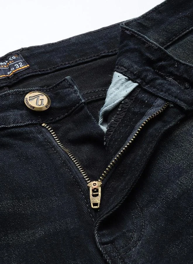 The Indian Garage Co Black The Indian Garage Co Men Mid Rise Whisker Slim Fit Jeans for Men | Best Price UAE