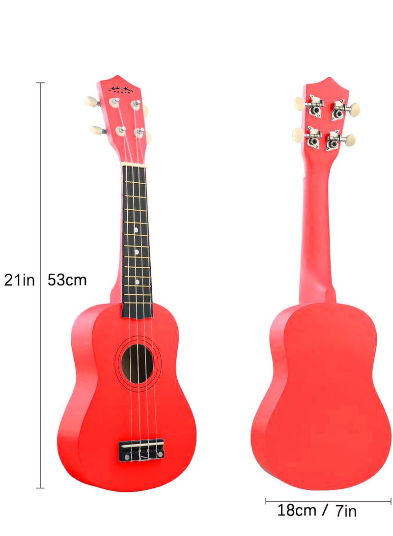 Mike Music Beginner Ukulele Set for Kids Adults 21 inch Ukuleles Starter Kit Hawaii Mini Guitars for Students Small Guitar Ukulele with Gig Bag, Digital Tuner, Capo, Belt, 1 Spare String and Pick (Red)  - Image 2