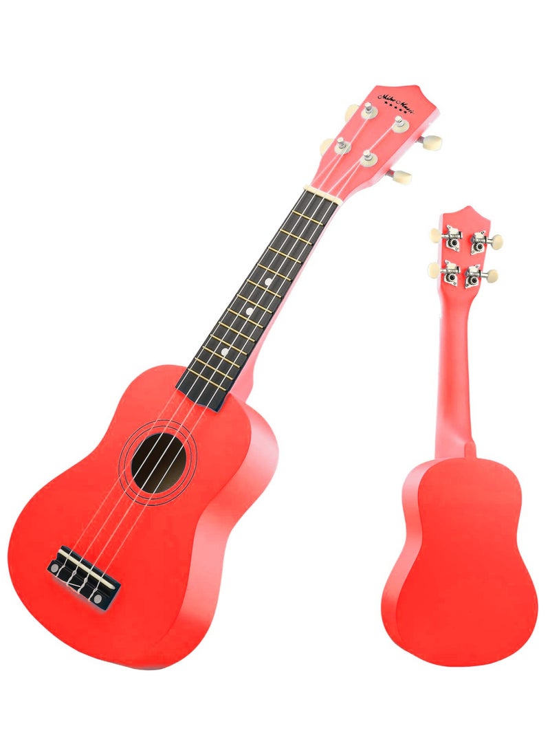 Mike Music Beginner Ukulele Set for Kids Adults 21 inch Ukuleles Starter Kit Hawaii Mini Guitars for Students Small Guitar Ukulele with Gig Bag, Digital Tuner, Capo, Belt, 1 Spare String and Pick (Red)  - Image 3