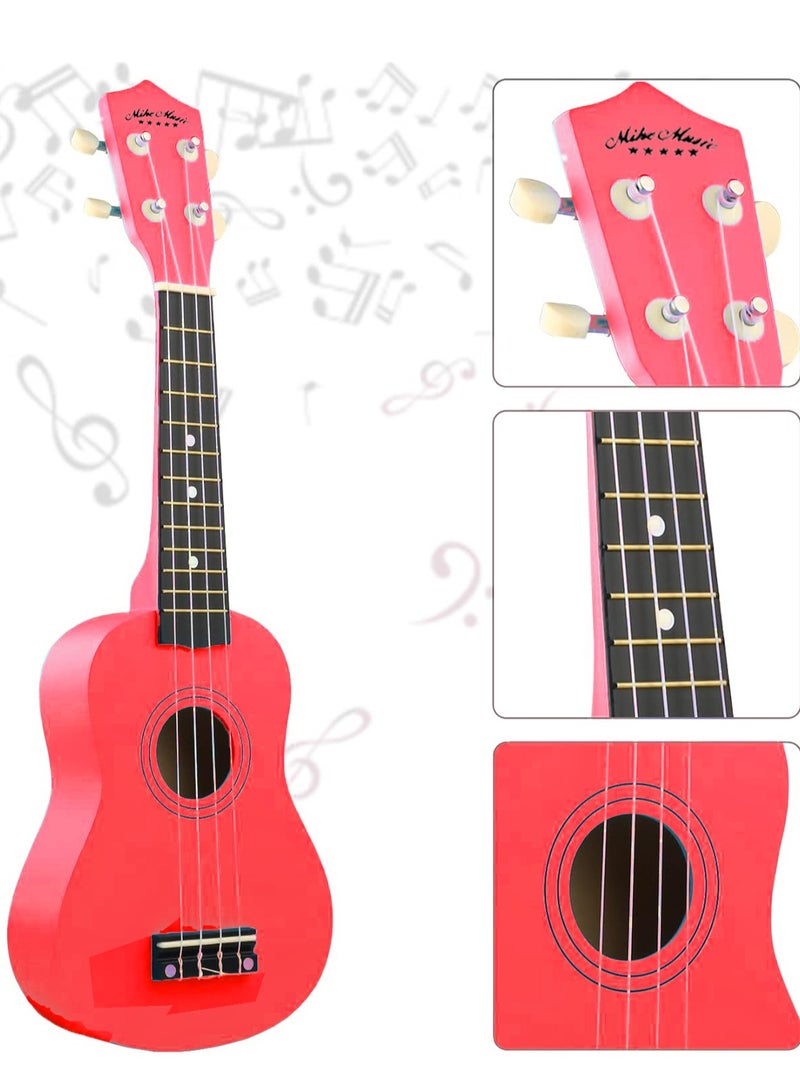 Mike Music Beginner Ukulele Set for Kids Adults 21 inch Ukuleles Starter Kit Hawaii Mini Guitars for Students Small Guitar Ukulele with Gig Bag, Digital Tuner, Capo, Belt, 1 Spare String and Pick (Red)  - Image 4