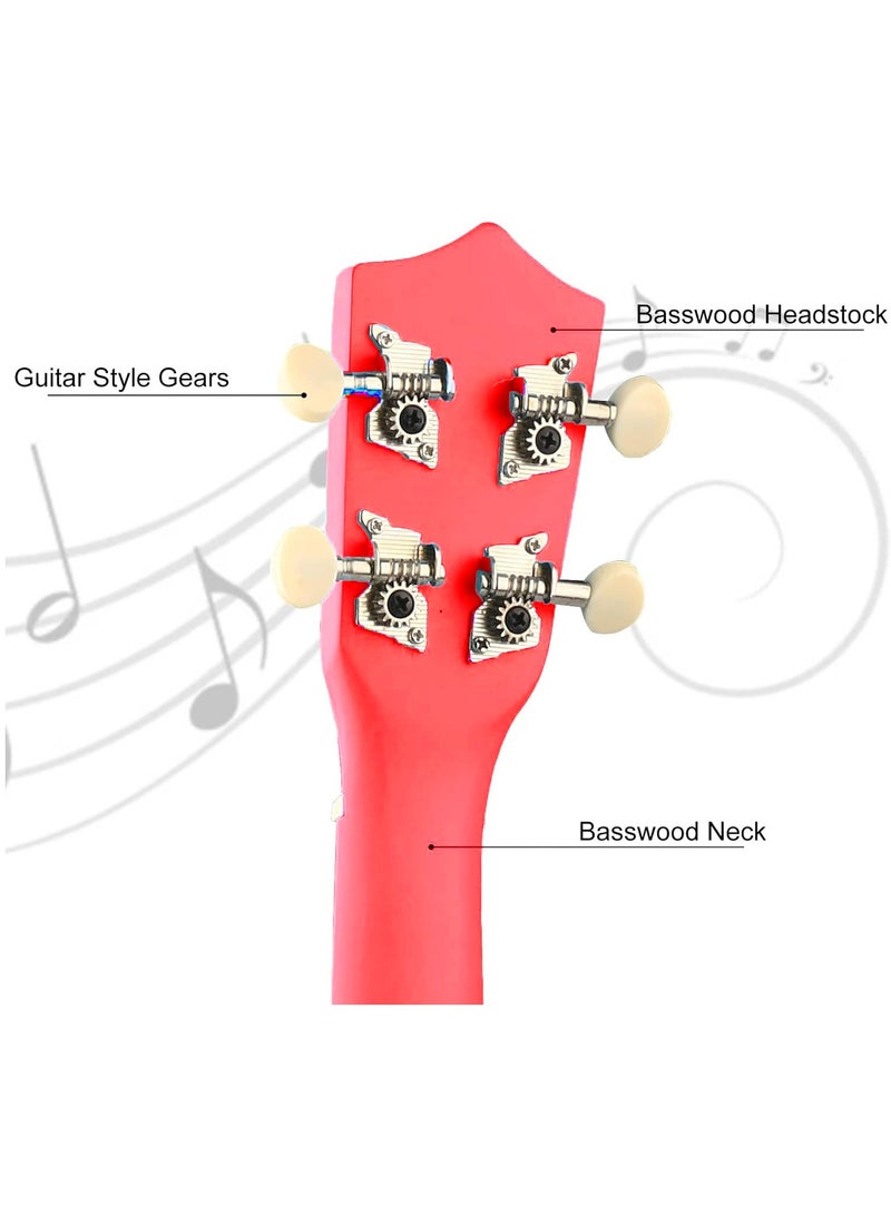 Mike Music Beginner Ukulele Set for Kids Adults 21 inch Ukuleles Starter Kit Hawaii Mini Guitars for Students Small Guitar Ukulele with Gig Bag, Digital Tuner, Capo, Belt, 1 Spare String and Pick (Red)  - Image 5
