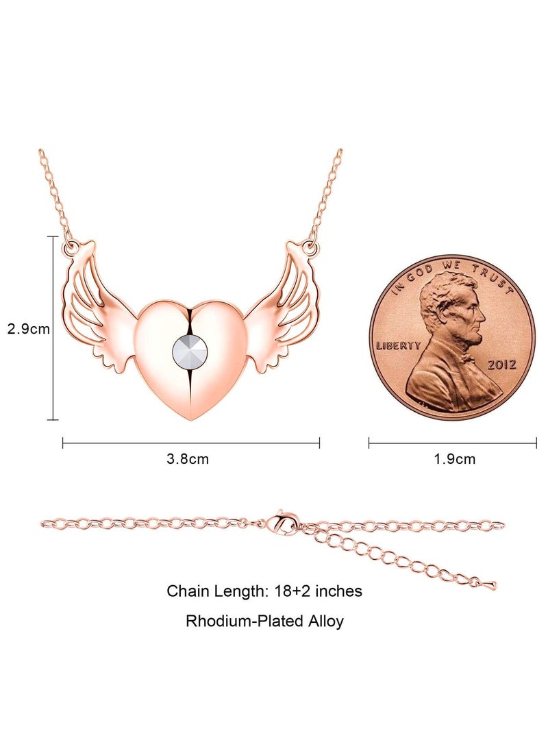 PLATO H PLATO H Women Alloy Angel Wing Heart Necklace Amethyst Pink Crystals for Mom Pendant Jewelry Fashion Guardian Angel Pendant Mothers Day Gifts for her  - Image 4