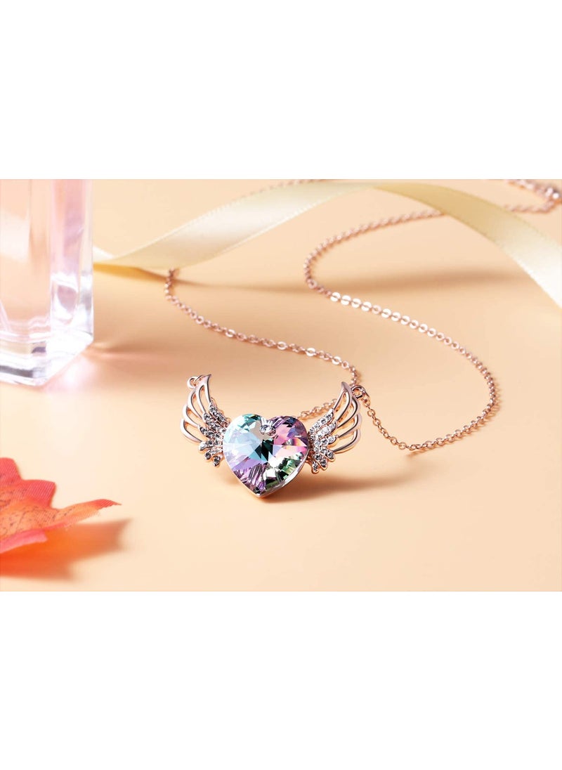 PLATO H PLATO H Women Alloy Angel Wing Heart Necklace Amethyst Pink Crystals for Mom Pendant Jewelry Fashion Guardian Angel Pendant Mothers Day Gifts for her  - Image 2