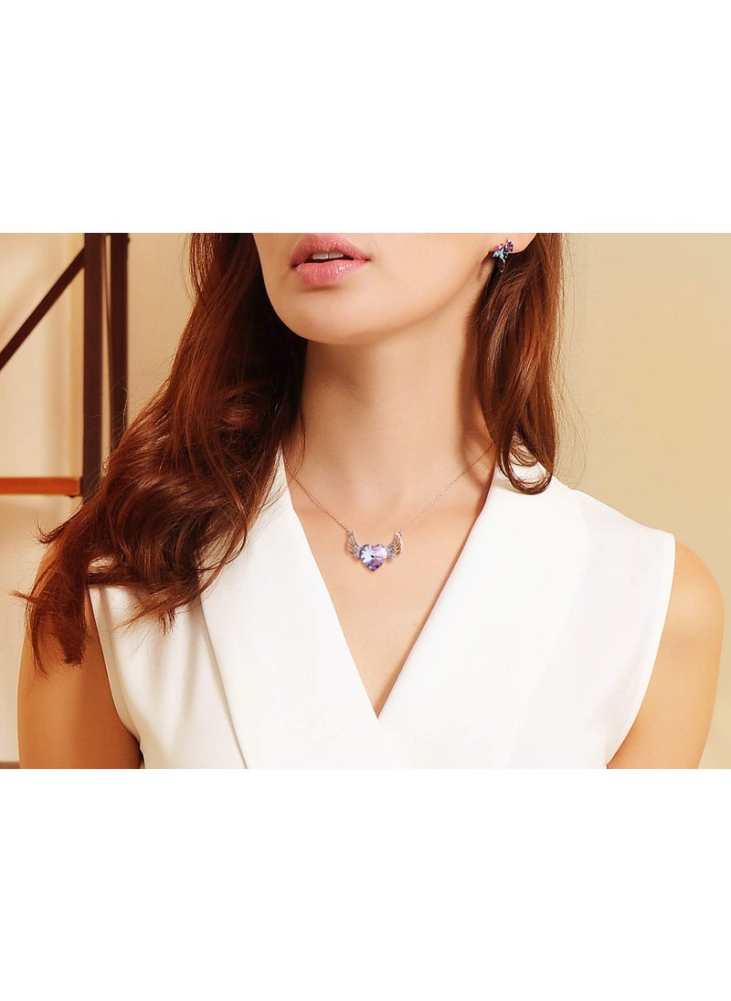 PLATO H PLATO H Women Alloy Angel Wing Heart Necklace Amethyst Pink Crystals for Mom Pendant Jewelry Fashion Guardian Angel Pendant Mothers Day Gifts for her  - Image 3