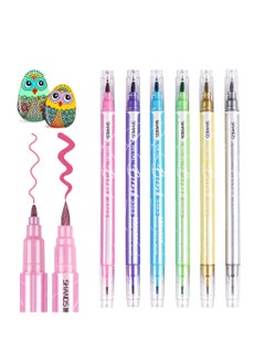 Excefore 6 Colors Metallic Acrylic Paint Markers Pen Set, Fine & Flexible Brush Dual Tips Marker Pens, Fine Tip Paint Pens, Art Crafting Supplies for Painting on Stone, Glass, Canvas, Wood  - Image 1