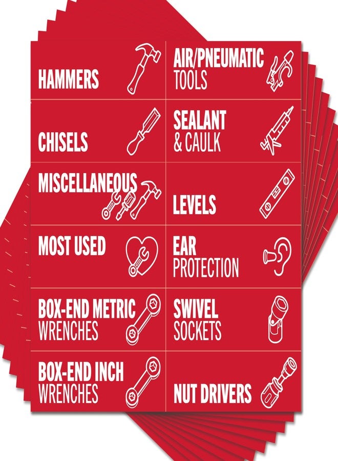 Itera Toolbox Organization Magnetic Labels - 80 Large, Tool Chest Organizer Labels with Strong Magnets & Easy to Read Printing - Fits All Brands of Steel Tool Box Drawers (Red 3.125 x 1.0 Inches) - Image 1