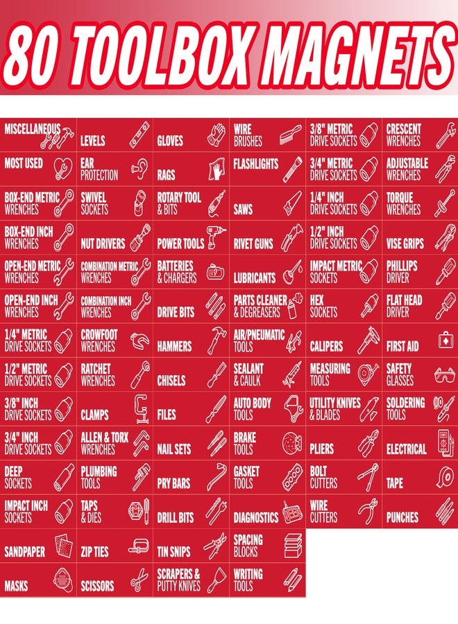 Itera Toolbox Organization Magnetic Labels - 80 Large, Tool Chest Organizer Labels with Strong Magnets & Easy to Read Printing - Fits All Brands of Steel Tool Box Drawers (Red 3.125 x 1.0 Inches) - Image 2
