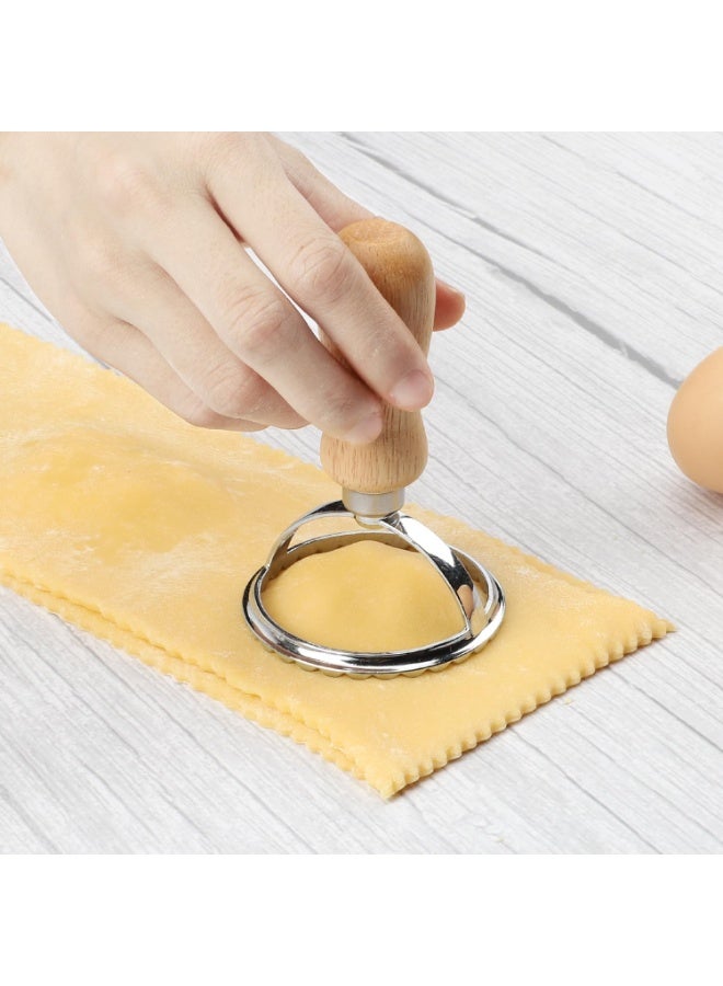 سوفام 4 قطعة رافيولي صانع الطوابع القاطع مع عجلة رولر، مقبض خشبي و حافة منحنية، لرافيولي، المعكرونة، الفطائر اللازانيا - Image 2