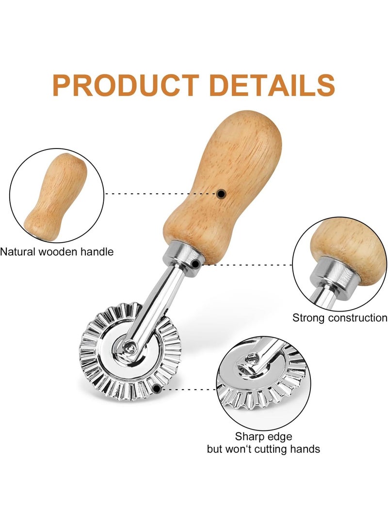 سوفام 4 قطعة رافيولي صانع الطوابع القاطع مع عجلة رولر، مقبض خشبي و حافة منحنية، لرافيولي، المعكرونة، الفطائر اللازانيا - Image 5