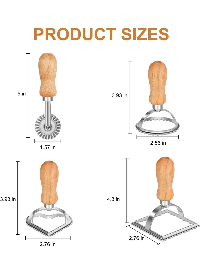 سوفام 4 قطعة رافيولي صانع الطوابع القاطع مع عجلة رولر، مقبض خشبي و حافة منحنية، لرافيولي، المعكرونة، الفطائر اللازانيا - Image 4