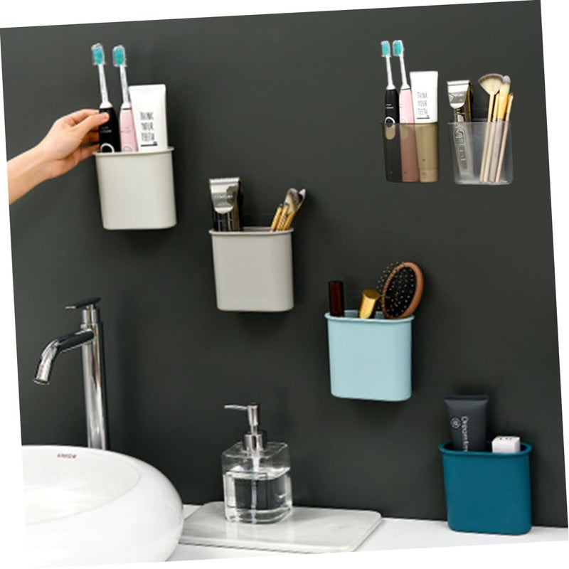 Wall Mounted Bathroom Organizer Shelf Black Transparent Toothbrush Holder Cup Storage Rack - Image 4
