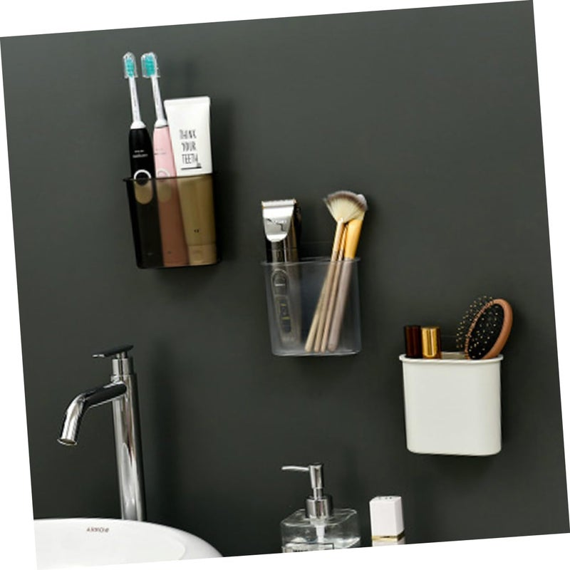 Wall Mounted Bathroom Organizer Shelf Black Transparent Toothbrush Holder Cup Storage Rack - Image 3
