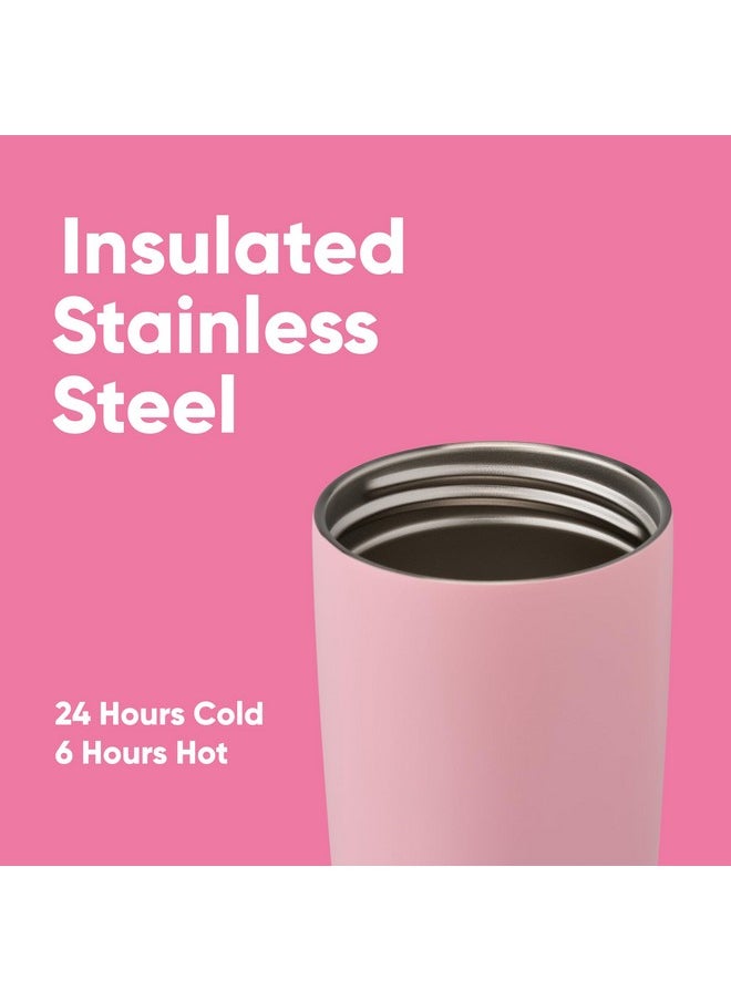 Owala - Owala SmoothSip Slider Insulated Stainless Steel Coffee Tumbler, Reusable Iced Coffee Cup, Hot Coffee Travel Mug, BPA Free 20 oz, Pink (Pucker Up) - Image 1