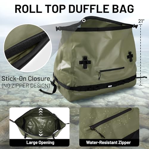 MIER Large Waterproof Duffel Bag Rolltop Dry Backpack Duffle Bags for Kayaking, Rafting, Boating, Swimming, Camping, Travel, Gym, Beach, 60L, Army Green - Image 4