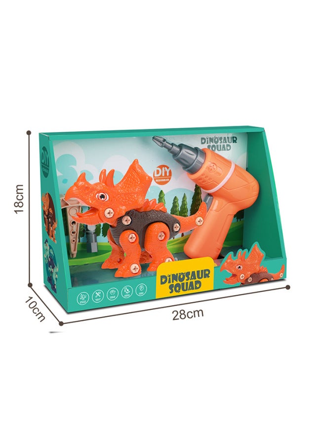 DIY Disassembly Dinosaur Toys Single Pack Display Box Products Children Screw Assembly Toy 6071-Color:Triceratops + Electric display Box Packaging】 - Image 4