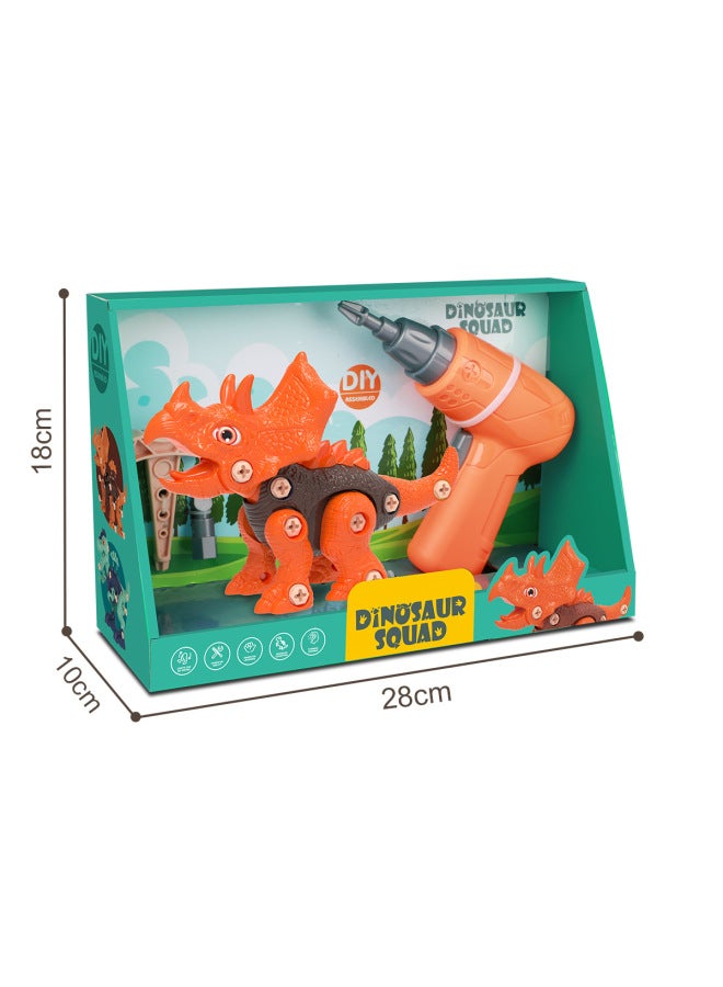 DIY Disassembly Dinosaur Toys Single Pack Display Box Products Children Screw Assembly Toy 6071-Color:Triceratops + Electric display Box Packaging】 - Image 1