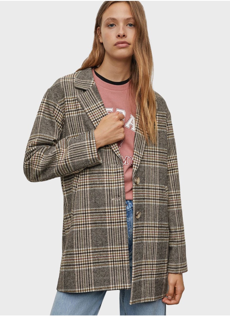 MANGO - Kids Checked Long Coat - Image 1