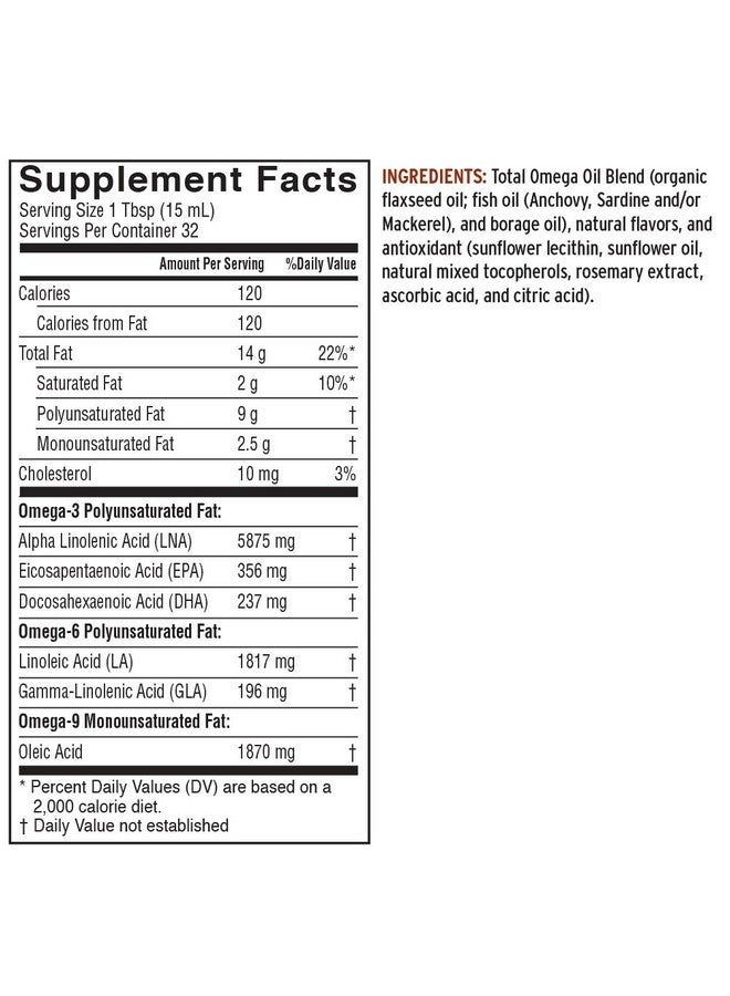 BARLEAN'S Total Omega 3 6 9 Liquid Fish Oil Supplement With Borage And Flaxseed Oil 6468 Mg Of Omegas Epa Dha Ala And Gla For Joint And Heart Health 16 Oz - Image 3