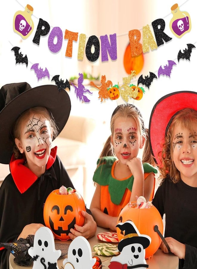 لافتة ديكور الهالوين من FHGG Glitter Potion Bar مع علامات الجرعات، لافتة Hocus Pocus، زينة حفلات الساحرة، ديكور جرعات الهالوين للمنزل المسكون، ديكورات الخفافيش، ديكور منزل الهالوين - Image 2