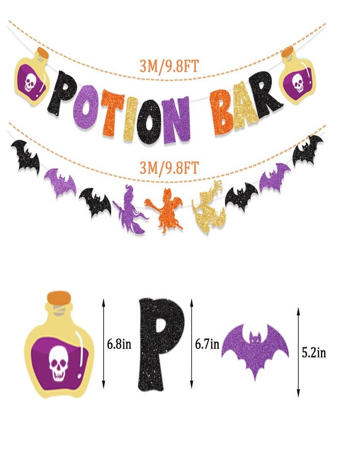 لافتة ديكور الهالوين من FHGG Glitter Potion Bar مع علامات الجرعات، لافتة Hocus Pocus، زينة حفلات الساحرة، ديكور جرعات الهالوين للمنزل المسكون، ديكورات الخفافيش، ديكور منزل الهالوين - Image 3