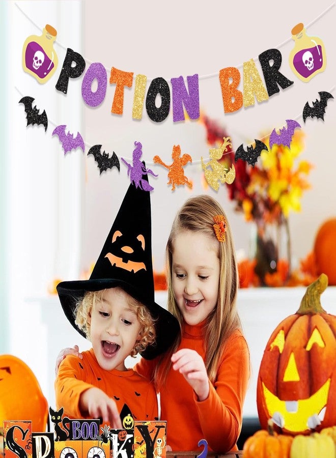 لافتة ديكور الهالوين من FHGG Glitter Potion Bar مع علامات الجرعات، لافتة Hocus Pocus، زينة حفلات الساحرة، ديكور جرعات الهالوين للمنزل المسكون، ديكورات الخفافيش، ديكور منزل الهالوين - Image 5