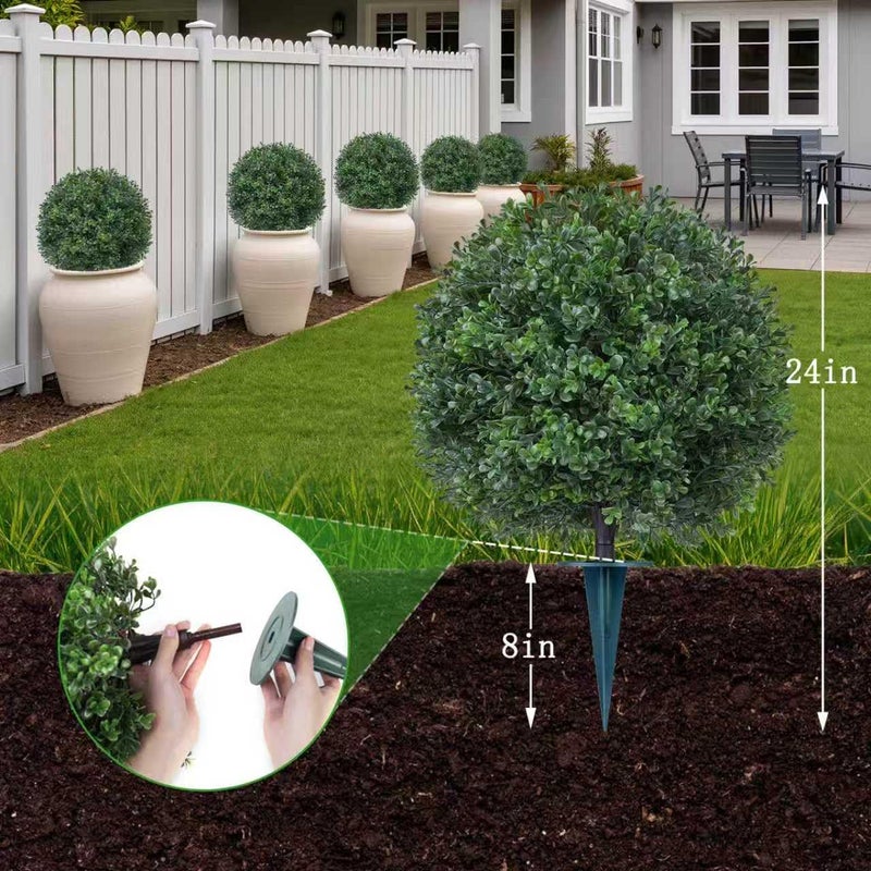 Yangrass 2Pcs Artificial Boxwood Topiary Ball Tree, UV Resistant Artificial Outdoor Shrubs with Spike, Decorative Evergreen Fake Topiary Bushes Plant for Front Porch Garden - Image 4