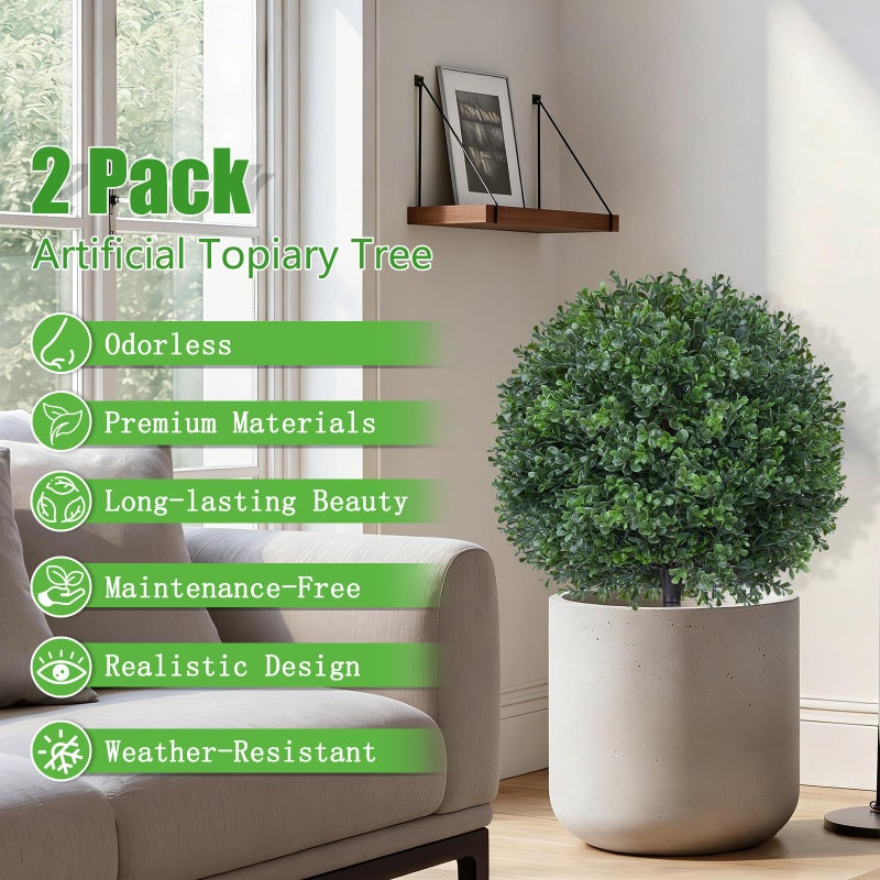 Yangrass 2Pcs Artificial Boxwood Topiary Ball Tree, UV Resistant Artificial Outdoor Shrubs with Spike, Decorative Evergreen Fake Topiary Bushes Plant for Front Porch Garden - Image 3