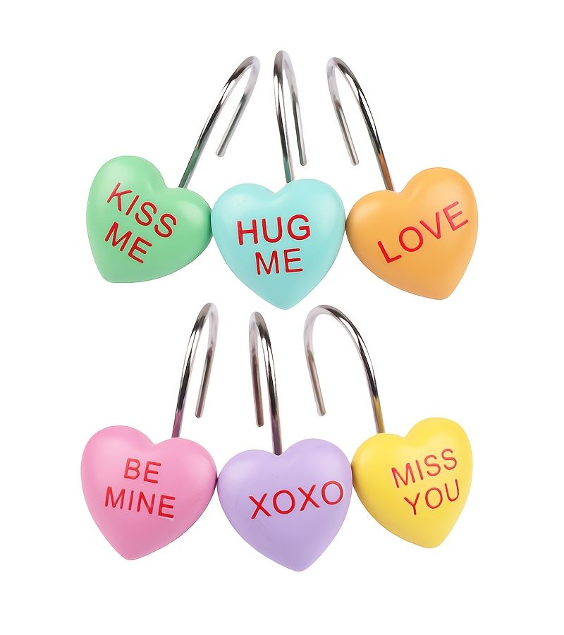 12 قطعة ملونة على شكل قلب فالنتاين لخطافات ستارة الدش، ديكور الحمام - Image 4