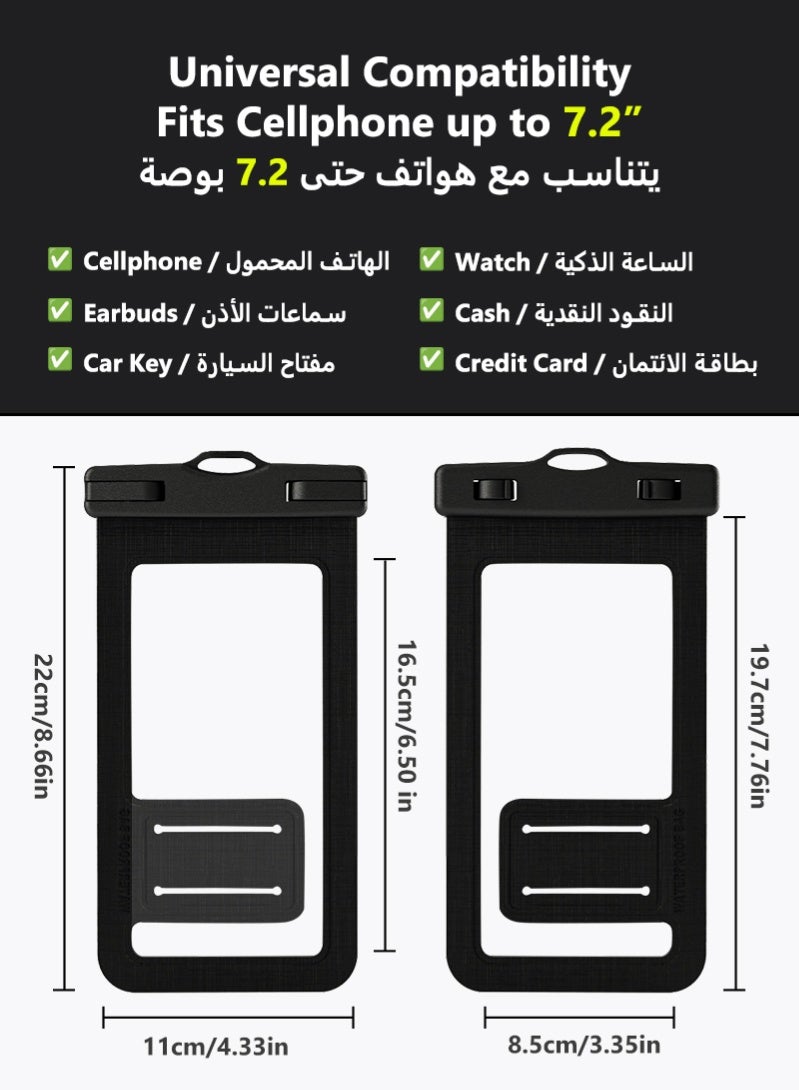 ZAFRA 2 Pack Waterproof Phone Case IPX8 Certified 30M Universal Waterproof Phone Pouch Case Cellphone Dry Bag Case Fit for up to 7.2'' Compatible with iPhone 17/16/15/14/13 Pro Max Samsung Galaxy S26/S25/S24 Ultra for Swimming & Beach (Black & White) - Image 3