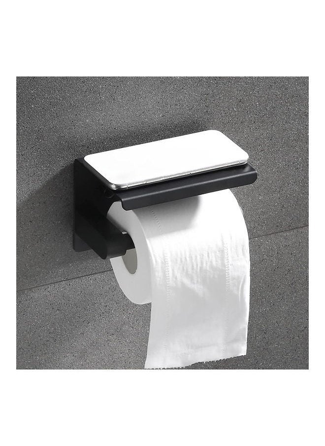 NIBEMINENT - Wall Mounted Toilet Paper Holder With Anti Rust Modern Shelf Black 10.50x4.50x10.50cm - Image 1