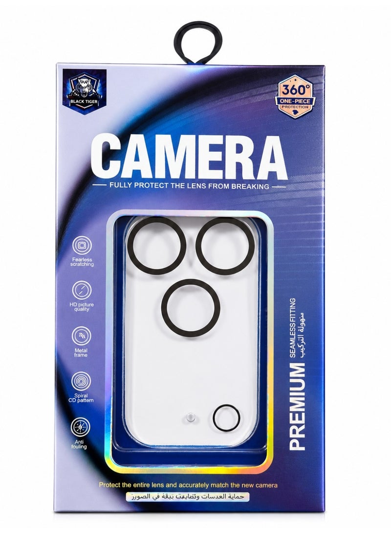 Black Tiger Camera Lens Protector for iPhone 17 Pro Max, 3D Black - Image 1