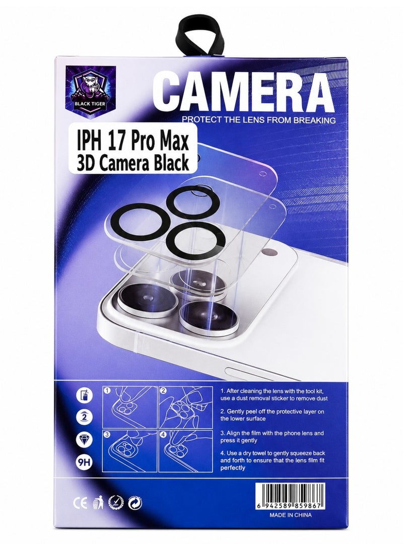 Black Tiger Camera Lens Protector for iPhone 17 Pro Max, 3D Black - Image 3