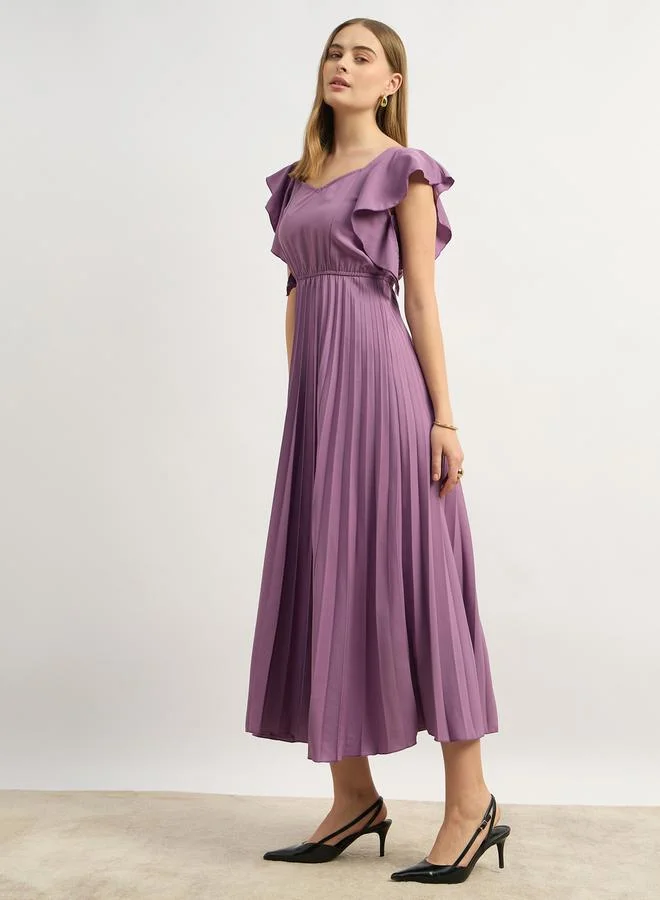 Styli Pleated Ruffle Dress