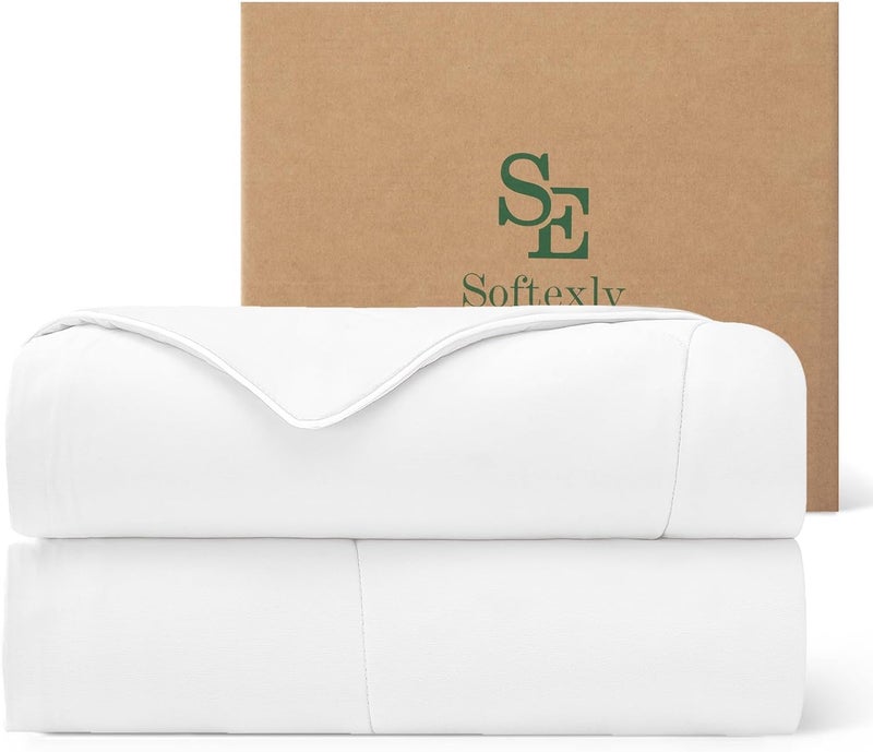 SE SOFTEXLY ® Cooling Comforter Twin Size, All Season Lightweight Summer Blanket for Hot Sleepers & Night Sweats, Breathable Soft Bedding, Silk Smooth Finish, 68"x90", Snow White - Image 1