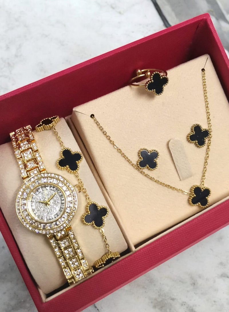 ريفولي طقم نسائي أنيق من الفولاذ المقاوم للصدأ يتكون من ساعة مقاومة للماء مع مجموعة من الأساور والخواتم والقلائد والأقراط - Image 1