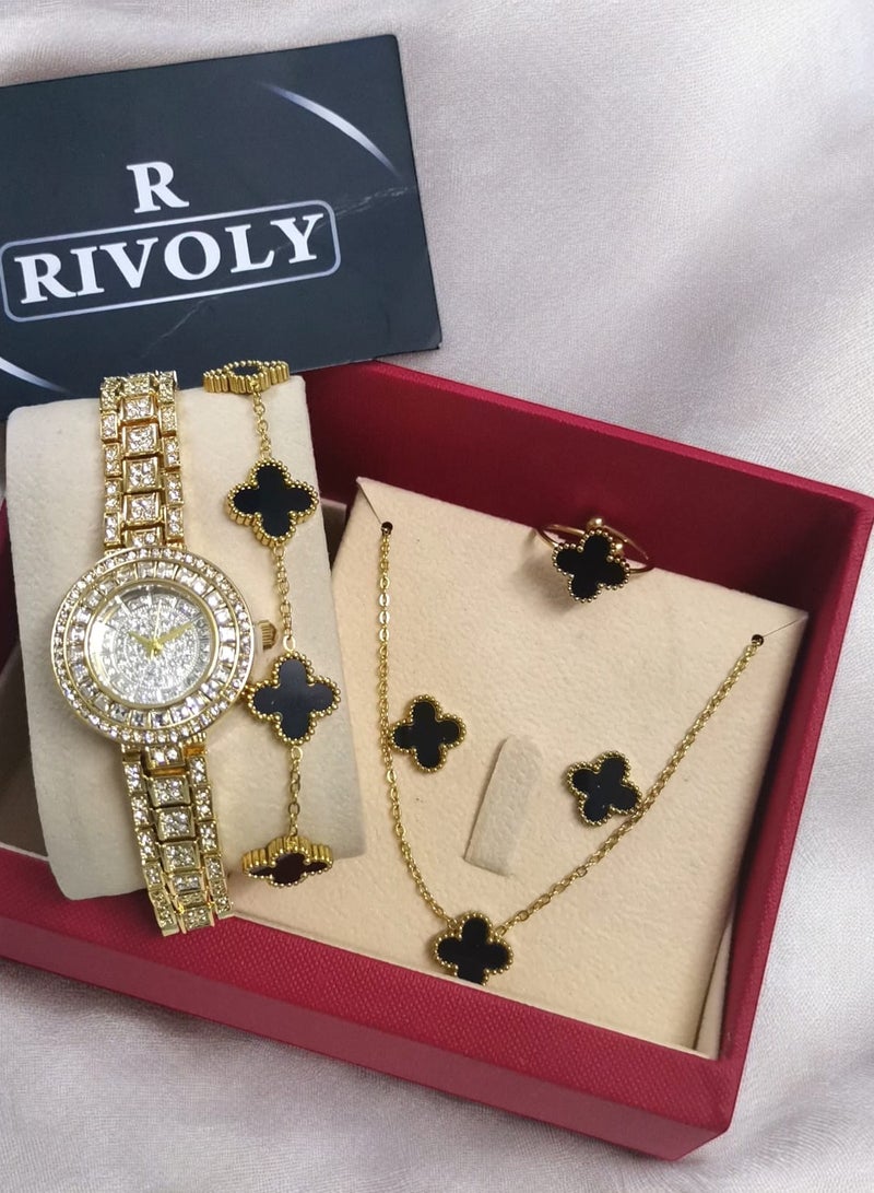 ريفولي طقم نسائي أنيق من الفولاذ المقاوم للصدأ يتكون من ساعة مقاومة للماء مع مجموعة من الأساور والخواتم والقلائد والأقراط - Image 2