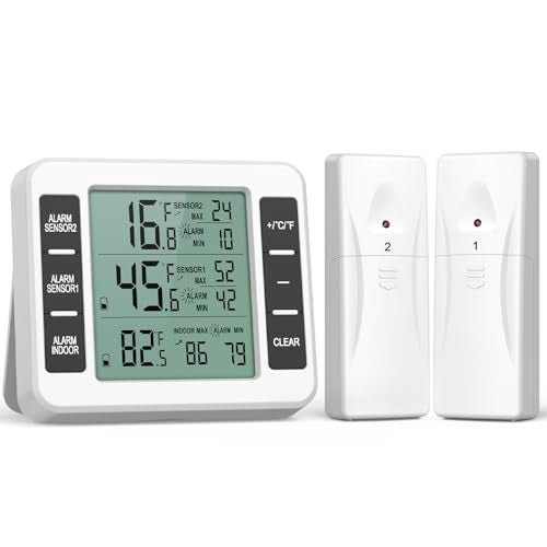 AMIR UPGRADED AMIR Refrigerator Thermometer Wireless Indoor Outdoor Freezer Thermometer Sensor Temperature Monitor with Audible Alarm Temperature Gauge for Kitchen Freezer Home Battery not Included - Image 1