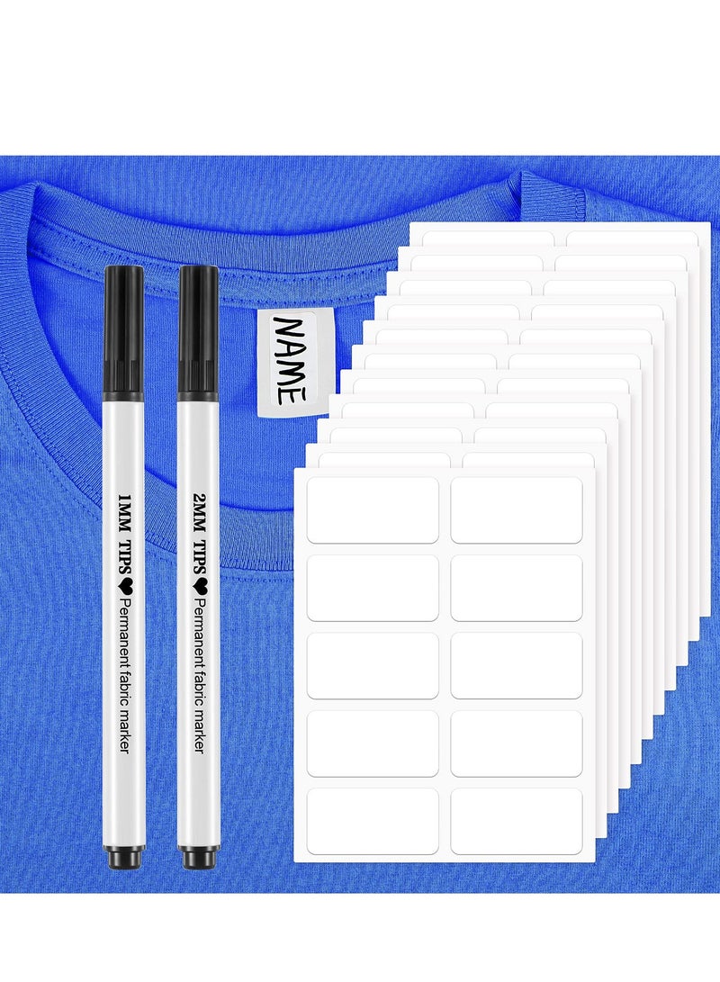 Chielor 200 Pieces No-Iron Clothing Labels Wash Writable Self Adhesive Name Labels Tags with Permanent Fabric Marker for Nursing Home Daycare, Washer and Dryer - Image 1