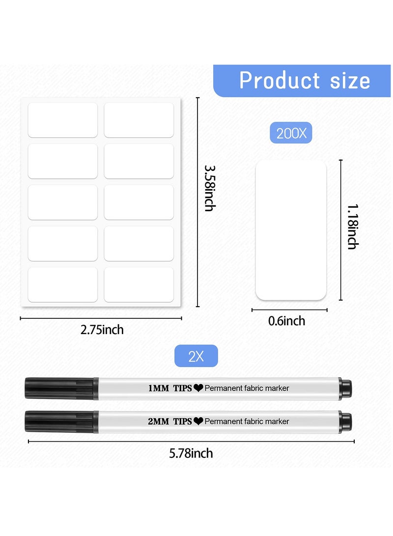 Chielor 200 Pieces No-Iron Clothing Labels Wash Writable Self Adhesive Name Labels Tags with Permanent Fabric Marker for Nursing Home Daycare, Washer and Dryer - Image 2