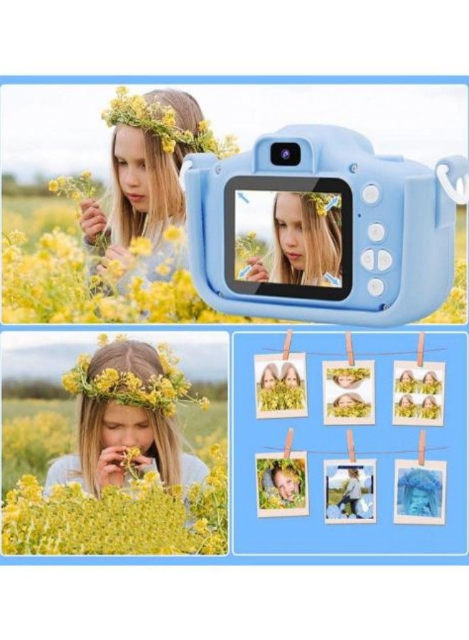 كاميرا رقمية للأطفال للبنات/الأولاد، فيديو وألعاب وموسيقى، كاميرا سيلفي لطيفة للأطفال الصغار لأعياد الميلاد وعيد الأطفال (أزرق) - Image 5