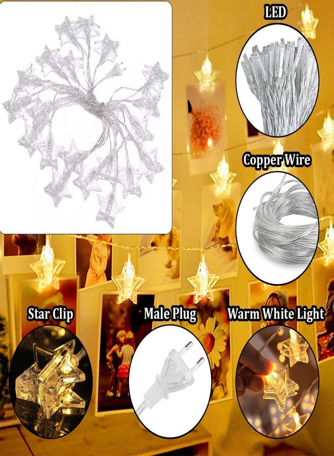 fizzytech Star Clip String Lights 3 Meter, 14 LED Warm White Decorative Photo Clip Fairy Lights for Bedroom, Parties,Light for Diwali, Christmas, Weddings & Home Decoration (star clip 14 led 3 meter, Pack of 1) - Image 3