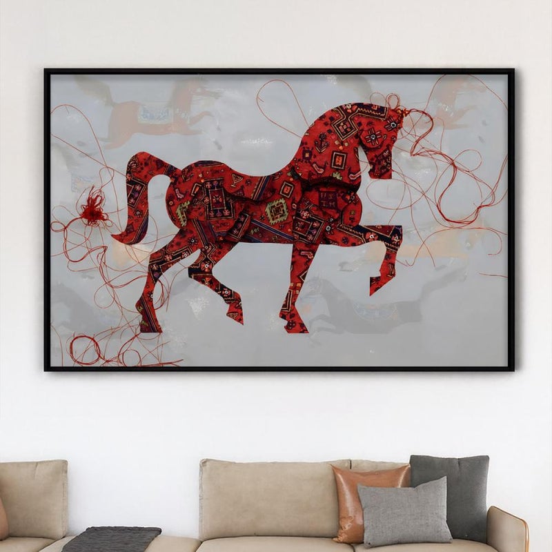 ماركتنا لوحة قماشية بتصميم الفن النجدي مع برواز مجوف مقاس (60×40) قطعة واحدة - Image 1