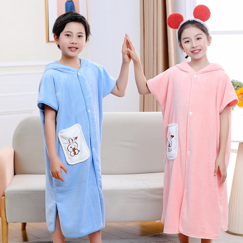 Coral Velvet Bathrobe Soft Children'S Bathrobe Towel Cloak Bath Towel Baby Bath Baby Hooded Bathrobe - Image 4