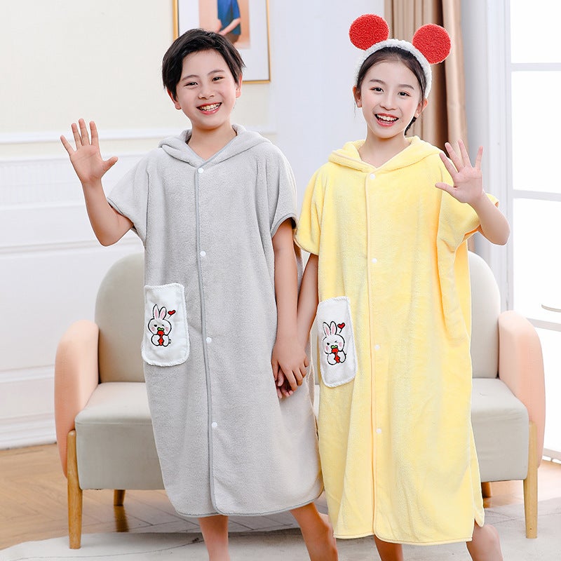Coral Velvet Bathrobe Soft Children'S Bathrobe Towel Cloak Bath Towel Baby Bath Baby Hooded Bathrobe - Image 3