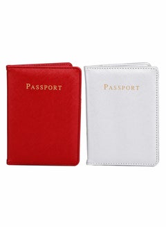 Excefore 2Pack Bridal Passport Covers Holder Leather and Credit Card Combo Protector Case Travel Accessories for Women Men Red White  - Image 1