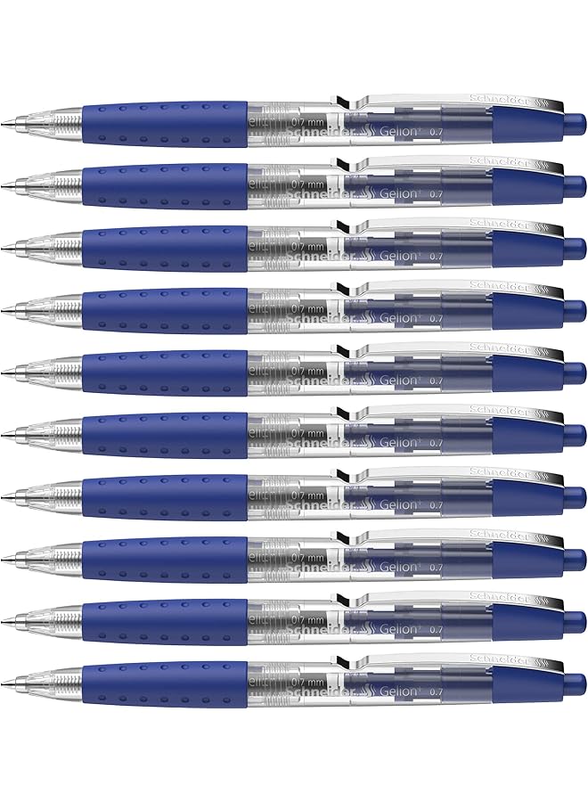 Schneider Gelion Plus Gel Pen Refillable And Retractable Gel Ink 0.7 Mm Transparent Barrel Blue Ink Box Of 10 Pens 101003 - Image 1