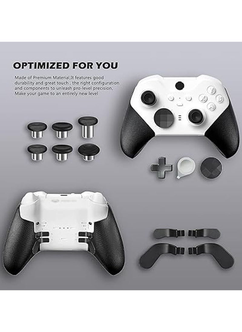 حزمة مكونات كاملة للمتحكم اللاسلكي المتميز من سلسلة Xbox 2، الحزمة تشمل حالة نقل 1، وحدة توصيل 1، مجموعات مفاتيح 4، مجموعات DPads 2، مجموعات مفاتيح إبهام 6، أداة 1، لاستبدال أجزاء المتحكم المتميز من